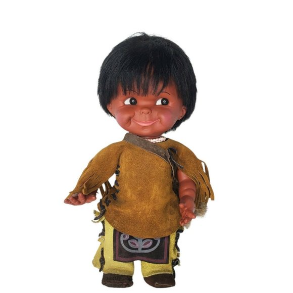 Native American Indian Doll Baby Dolls Leather Clothes 12 inches Set 2 Vintage - Picture 9 of 12